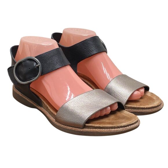 Sofft Bali Women's 10 M Black Silver Leather Wedge Slingback Sandals (HF27) - Picture 3 of 8